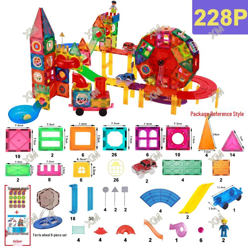 2025 Stained Glass Magnetic Tile Track & Ball Slide Building Set for Kids