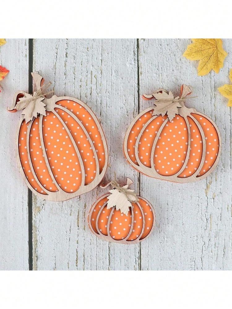 3pcs, Fall Decor, Wooden Autumn Pumpkin Fall Decorations For Home Shelf Mantel Table Decor Pumpkins Of Three Sizes Fall Season