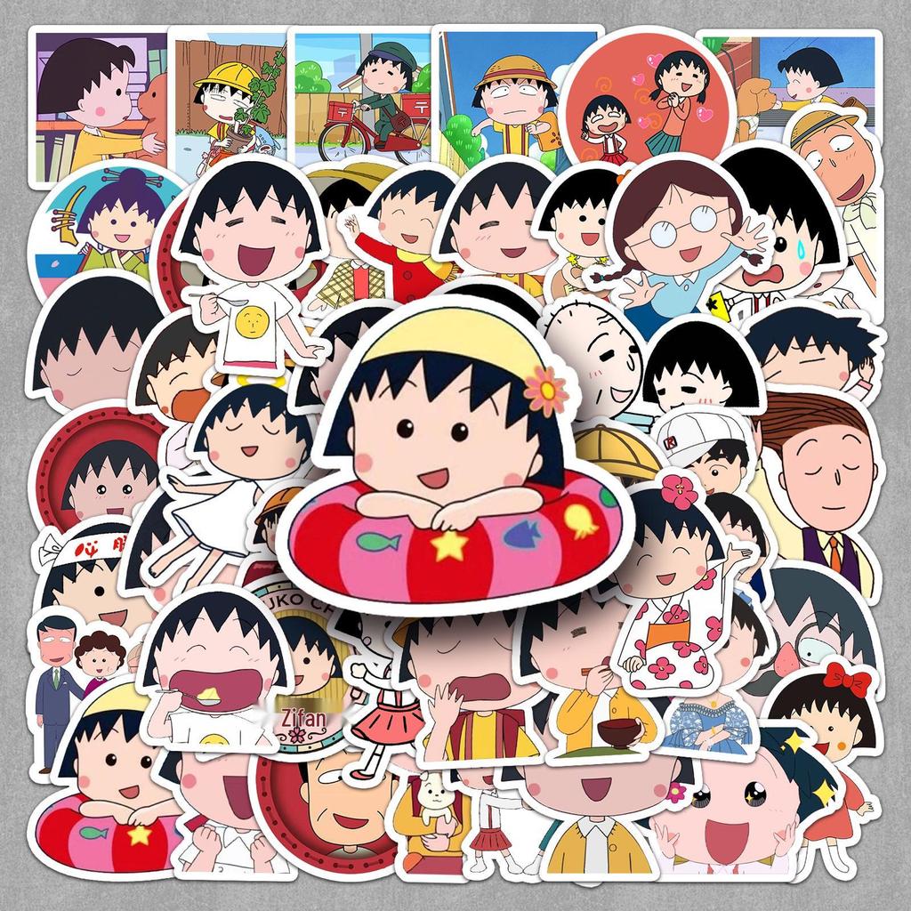 Chibi Maruko-chan Sticker Set: 50 Sheets of Japanese Anime Character Decorations for Journals, Stationery, and Suitcases