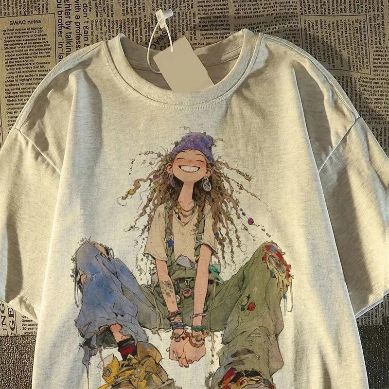 Reine Baumwolle Amerikanischer Charakterdruck Kurzärmeliges Sommer Neues T-Shirt Design Lässiges Lockeres Oberteil