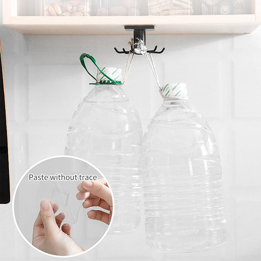 1 Pcs 360 Degrees Rotated Kitchen Hooks Self Adhesive 6 Hooks Home Wall Door Hook Handbag Clothes Ties Bag Hanger Hanging Rack WBL