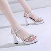 Fashion Fashion Open-Toed High-Heeled Sandals Womens Summer New One-Word Buckle With Rhinestone High Heels Stiletto Sexy Womens Shoes