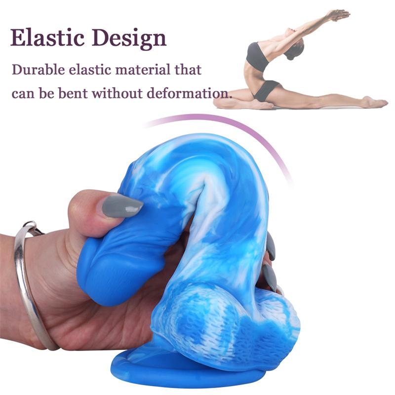 Flash 3 Ring Closed Moon Shame Flower Blue Red and White Mixed Color Liquid Silicone Simulation Good Wear Dildo Leather Pants