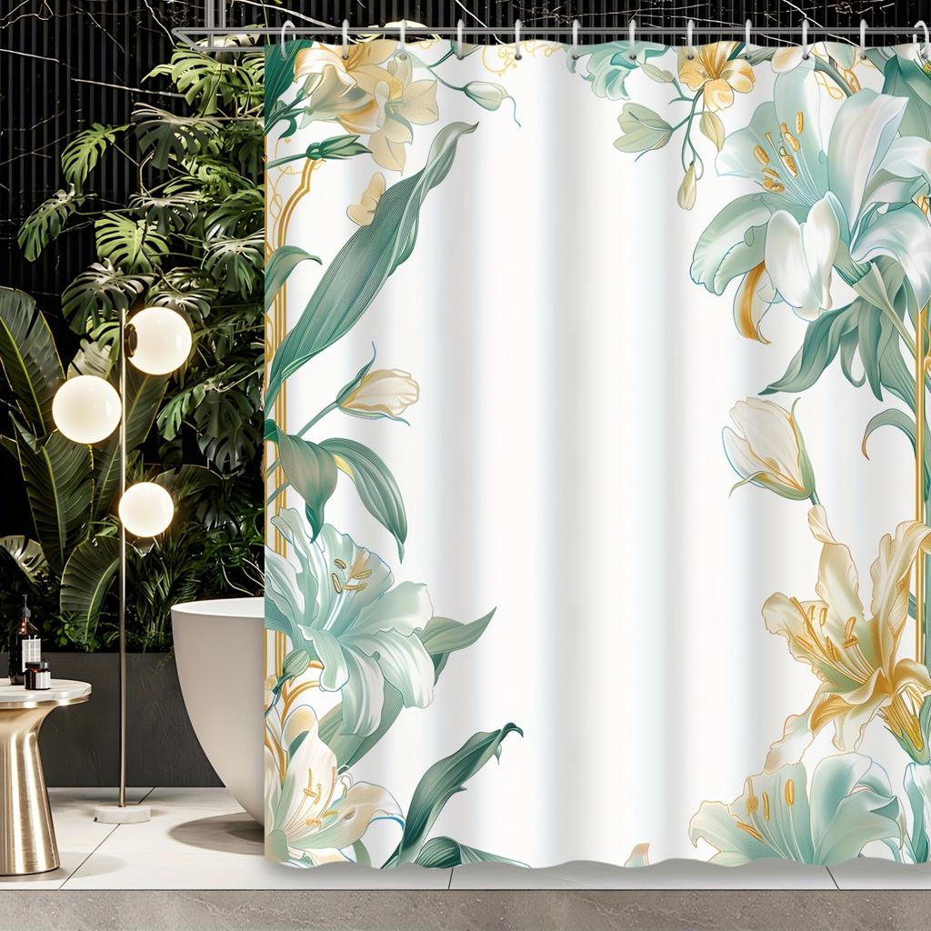 1 Stück Moderne Kunst Schöne Lilienblumen Dekoration Illustration Badezimmer Duschvorhang Mit Haken Duschvorhang Polyesterstoff