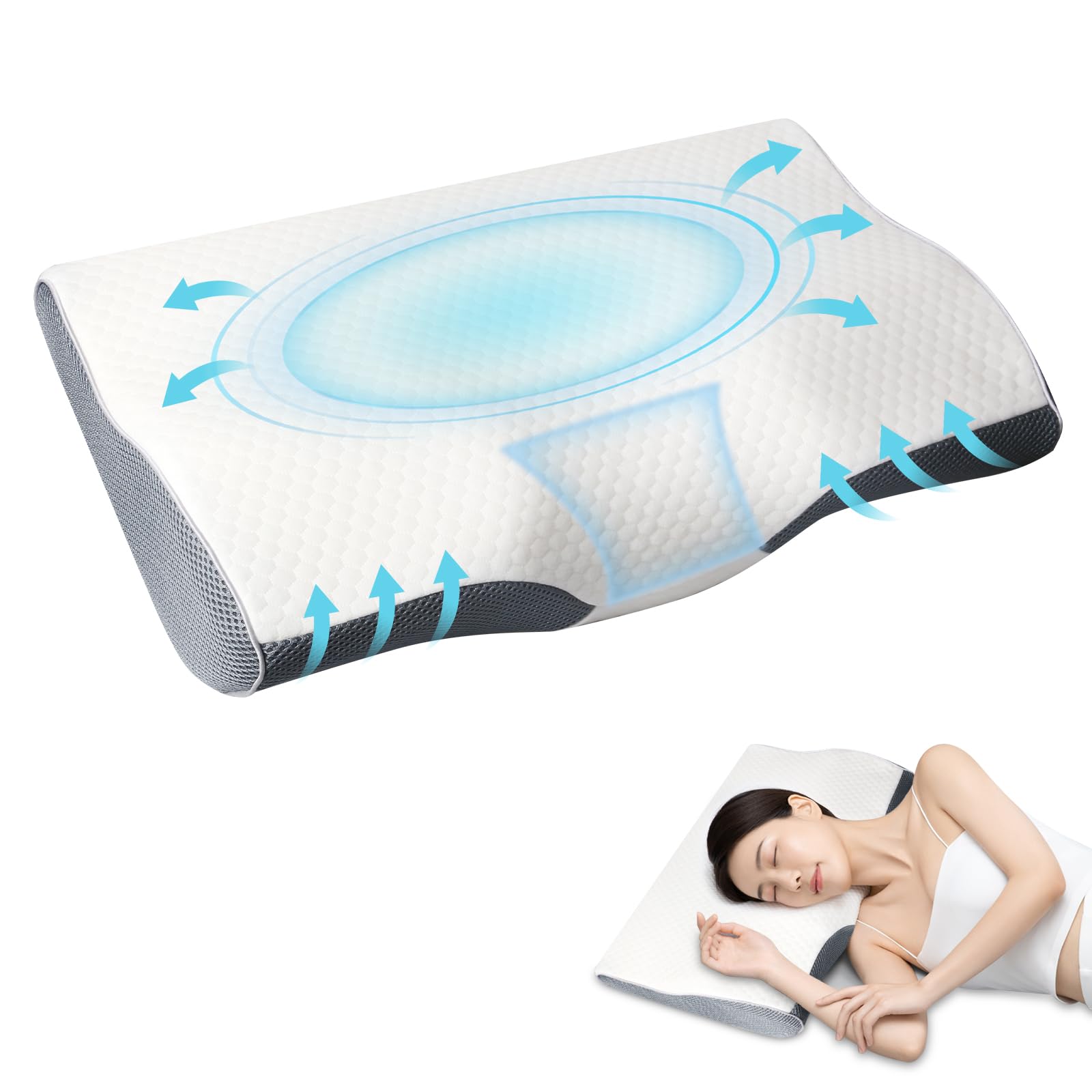 

MACWE Memory Foam Memory Foam Прямая шея Снимает напряжение в плечах и шее Хороший сон Сон на машине памяти мозга Side Side Pillow Machine белый