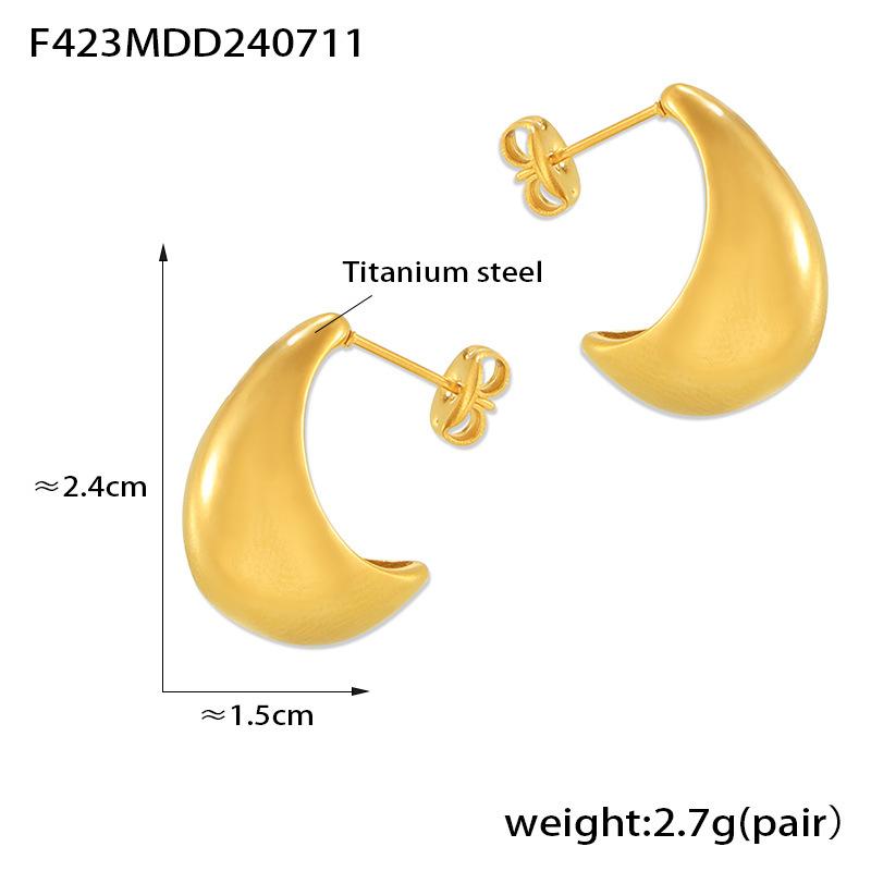 Wind Hollow C-shaped Crescent Stud Earrings Temperament Retro Wind Titanium Steel Plated 18k Real Gold Earrings Women