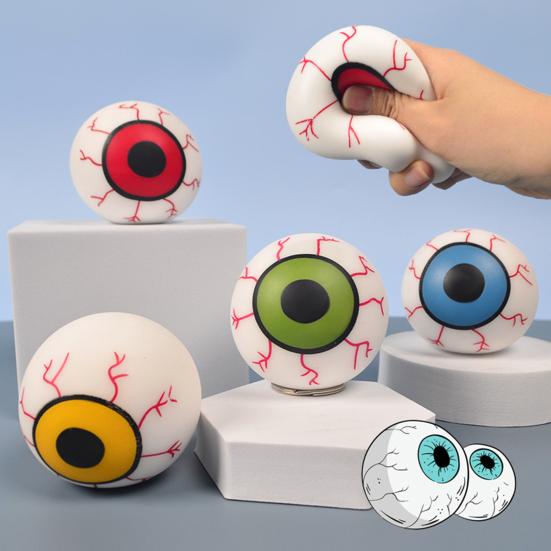 Halloween Eyeball Squeeze Toy Realistic TPR Stress Relief Ball Gag Prank Fidget for Kids Adults Portable Decompression Gadget for Anxiety Party Favors