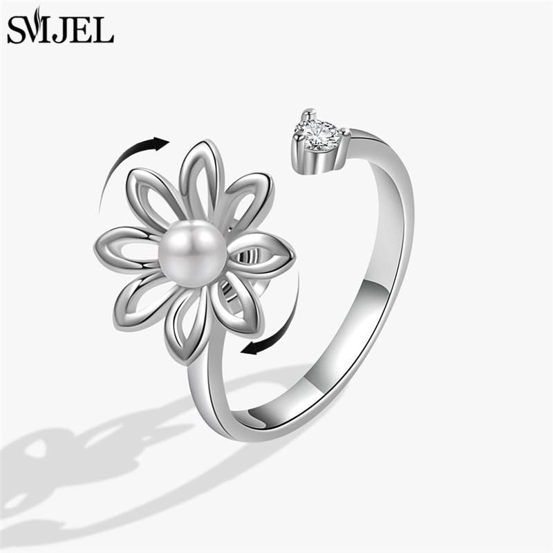 Etnisk Mote Tusenfryd Blomst Angstring Justerbar Dame Jenter Bekymring Stresslindring Smykker Spinnende Fidget-ringer Festgaver