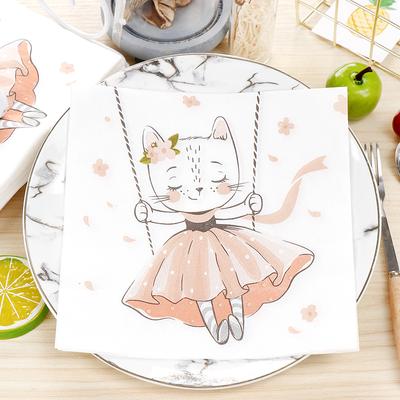 Disposable Party Napkin Double Layer 20 Pieces/Pack Cartoon Cat Pattern
