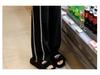 Women's Plus Size Black High Waist Wide Leg Sports Pants - Early Autumn Casual Loose Fit with a Slimming Effect