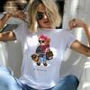 Shopaholic Bear Funny Cute Top Camisetas Black Ladies TShirts Aesthetics Graphic White Short Sleeve Polyester Womens Tshirt