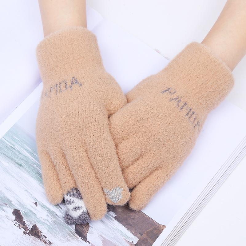 Gloves Female Winter Cute Cartoon New Plush Knitted Plush Student Thermal Gloves