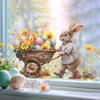 Easter Window Clings Decoration Cute Bunny Pushing Cart Window Sticker Reusable Static PVC Decals for Spring Party Door Wall Glass Window Home Decor