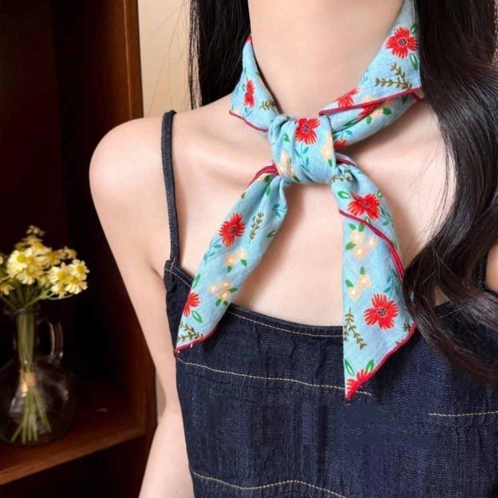 3pcs/set Korean Style Printed Headscarf Thin Fabric Flower Square Headband  Holiday