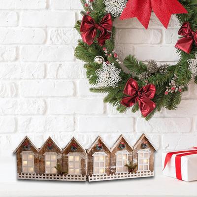 Wooden Christmas Village Houses Set Table Centerpiece Rustic Christmas Tabletop Decoration for Office Cafe Home Desk Window