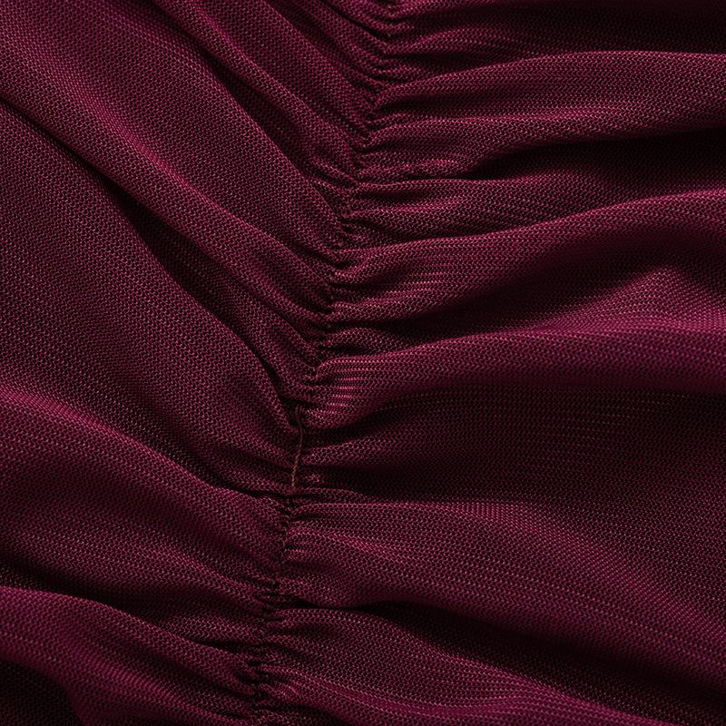 GMXIA Damska Jesienna Koszulka Top z Siateczki w Jednolitym Kolorze, Seksowna Plisowana z Długim Rękawem