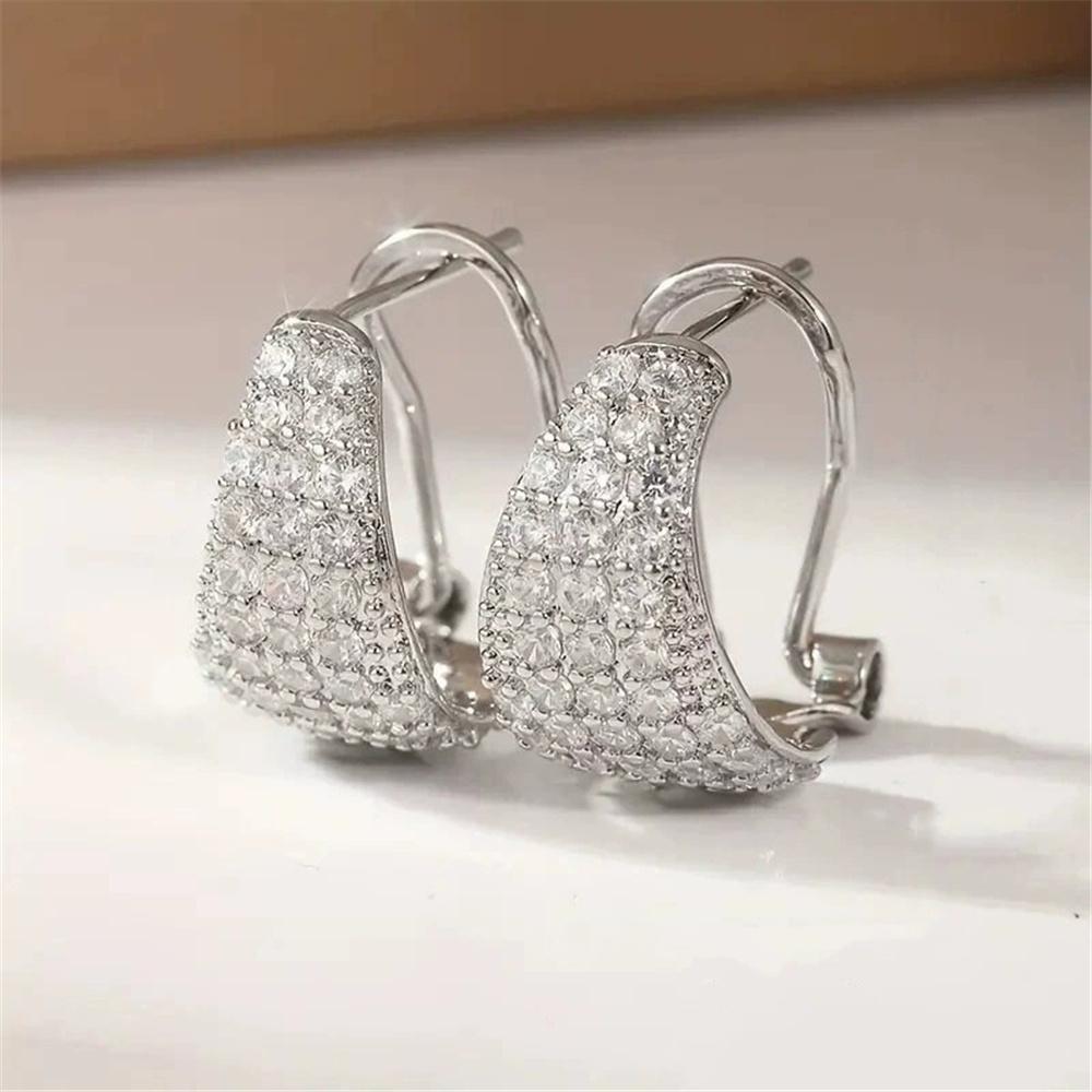 Urocze Damskie Białe Okrągłe Kolczyki Koła z Kamieniami Cyrkonowymi Vintage Moda Srebrny Kolor Ślubne Dla Kobiet