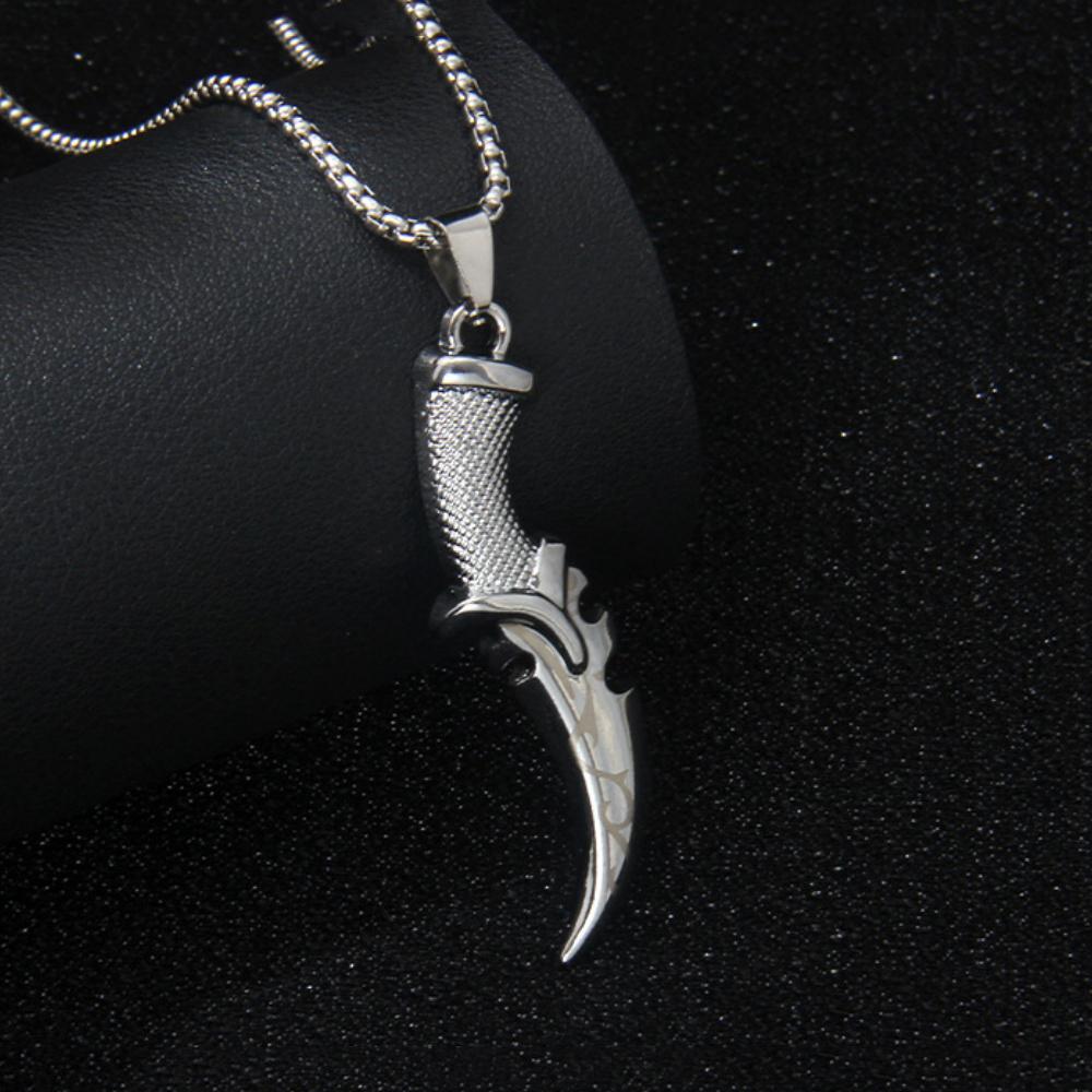 Nuova Collana con Ciondolo Coltello a Texture Geometrica da Uomo Stile Punk Hip-Hop Catena per Maglione Dominante Accessorio Vendita all'Ingrosso