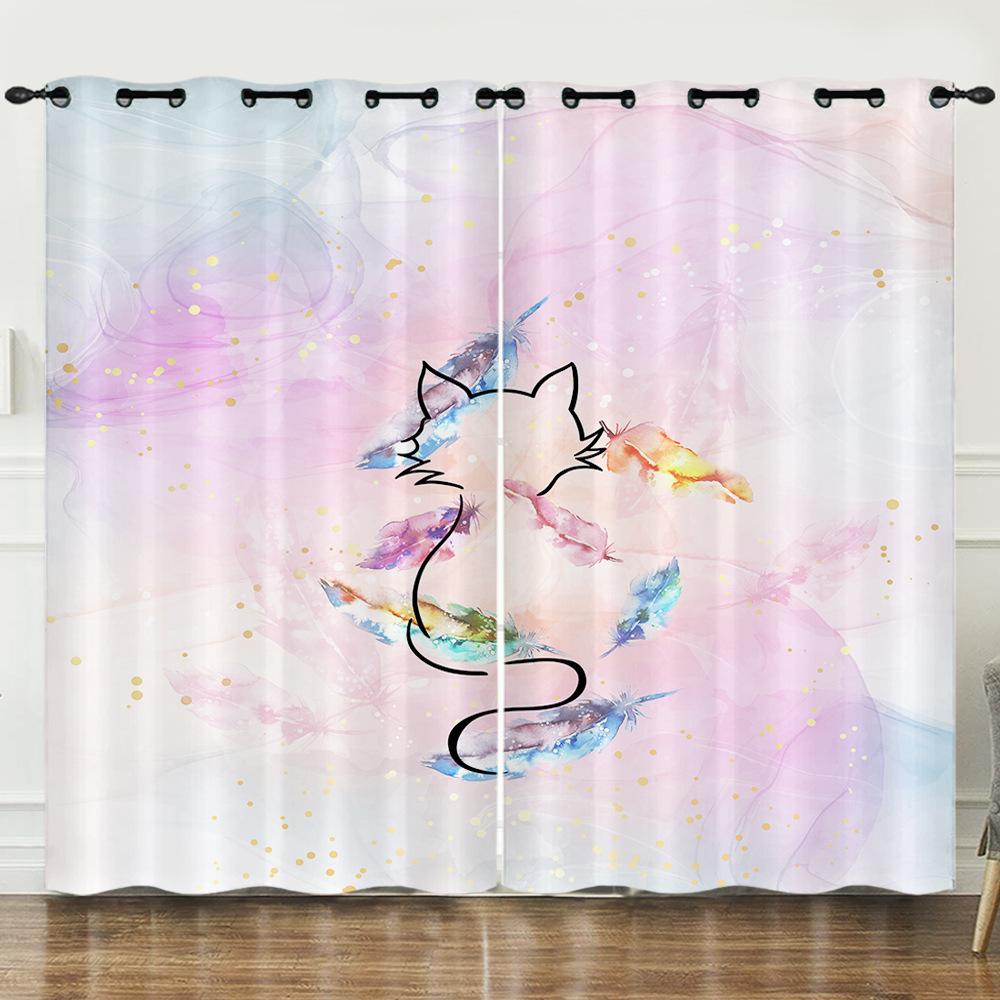 Занавеска Перья Колокольчики Ветра Цифровая Печать Блэкаут Занавеска Перфорированная Занавеска 2pcs*97cm*114cm*2