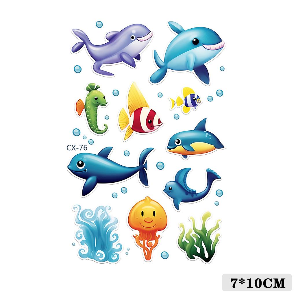 Cartoon Kids Dinosaur Mermaid Fruit Flower Animal Robot Finger Arm Tattoo Sticker