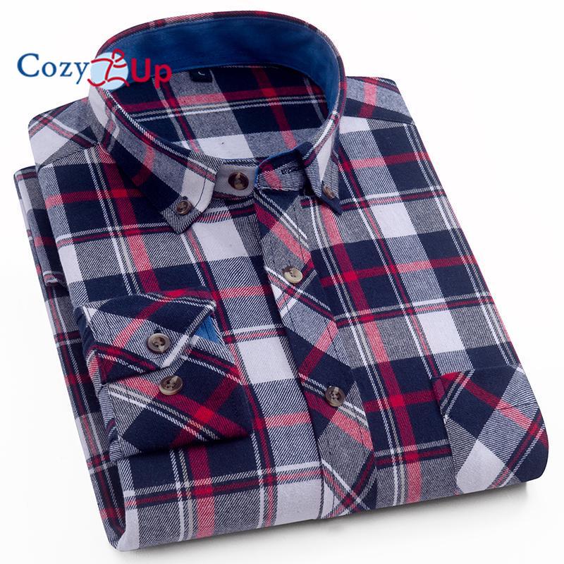 Men's Plaid Shirt - Pure Cotton Flannel, Long-Sleeved, Button Collar, Soft, Warm, Casual