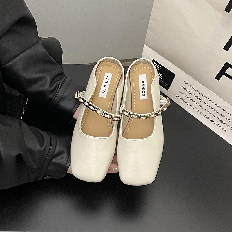 

Баотоу полутапочки женские весенние квадратный носок плоская подошва одна педаль Мэри Джейн одинарные туфли 40 бежевый