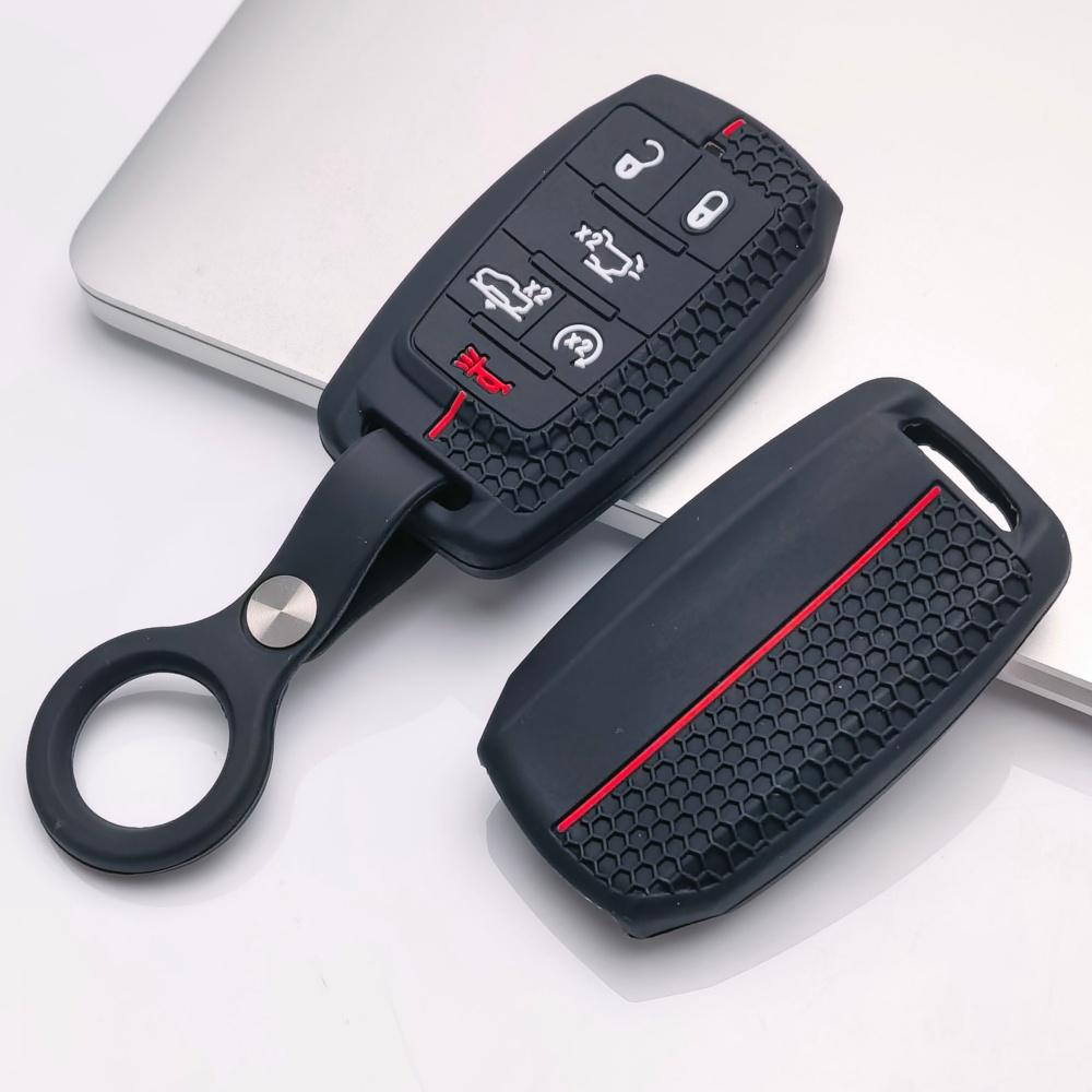 Silikon-Schlüsselanhänger-Abdeckung mit Schlüsselring für Dodge Durango Challenger Charger Chrysler 300 für Jeep Grand Cherokee Grand Wagoneer Schutzhülle Passend für 6