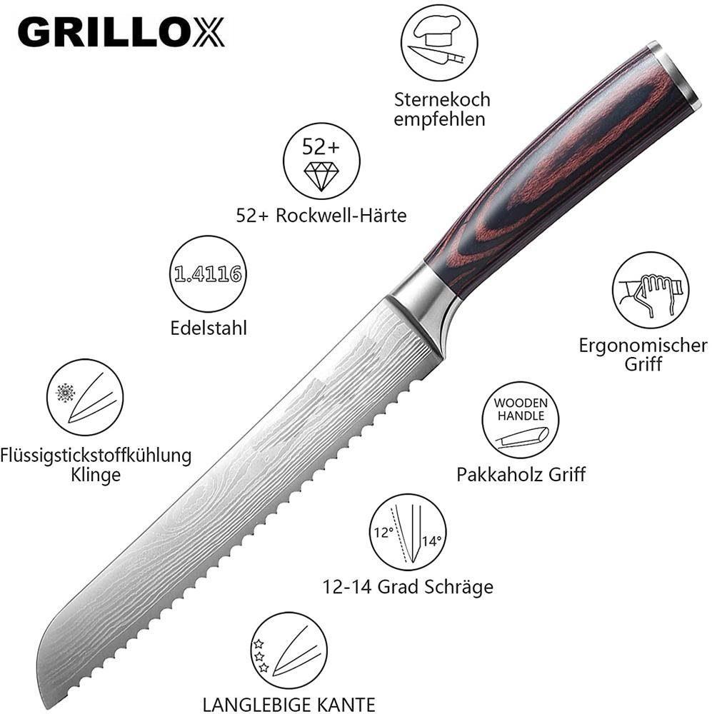 GRILLOX Professional Bread Knife 20cm Serrated Edge High-quality Stainless Steel Ultra Sharp