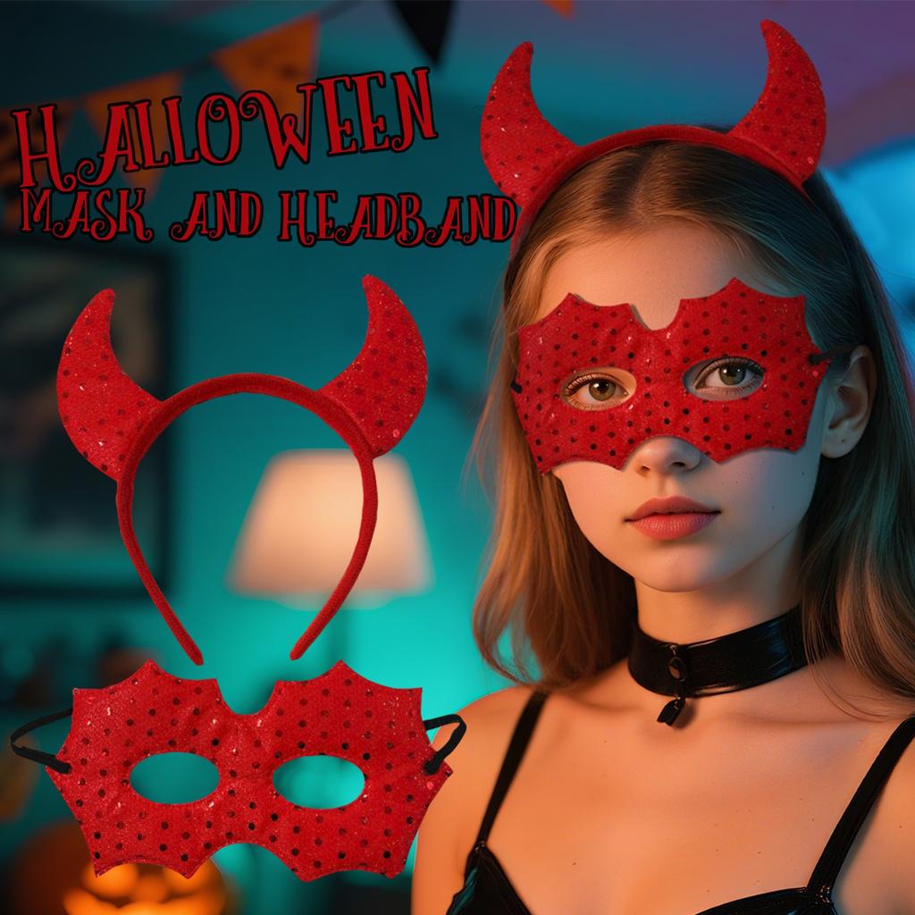 Halloween Decorative Headbands, Party Props, Red Horn-shaped Devil Headband Sets, Ball Hair Accessories, Clothing Accessories