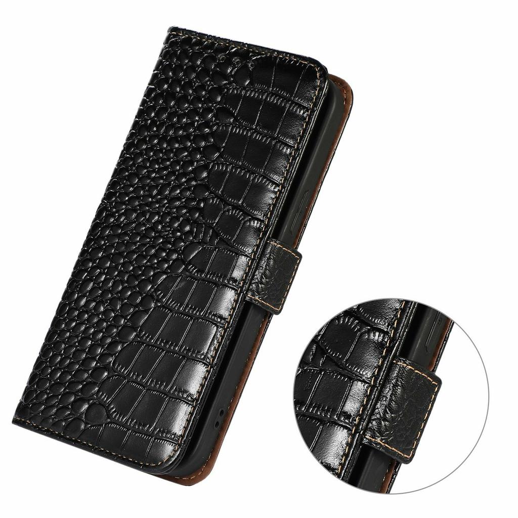 Genuine Cow Leather Phone Case for OnePlus Ace 5 Pro 5G/Ace 5 5G/13R 5G Crocodile Texture Phone Wallet Cover