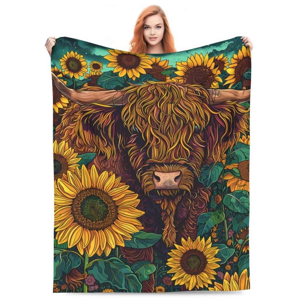 Cute Highland Cow Fleece Blanket Soft Cozy Farm Animal Flannel Throw Blanket for Farmhouse Bedroom Sofa Couch Outdoor Travel