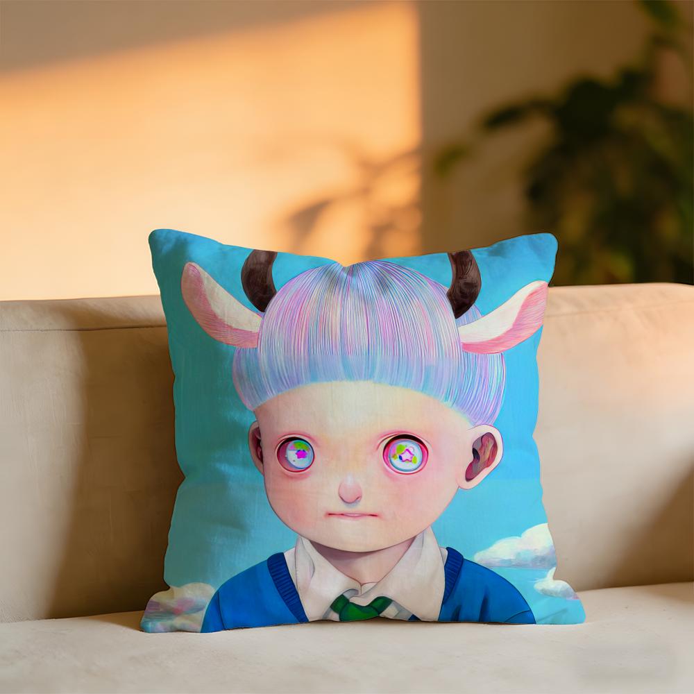 Hikari Shimodacute Boy HHikari Shimoda IllustrationS Cushion Cover Cozy Velvet Throw PillowSoft Warm Cushion For Sofa  Bed