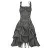 Drawstring Waist Slim Lolita Cosplay Gothic Prom Dresses Dresses Irregular Strappy Lace Dresses