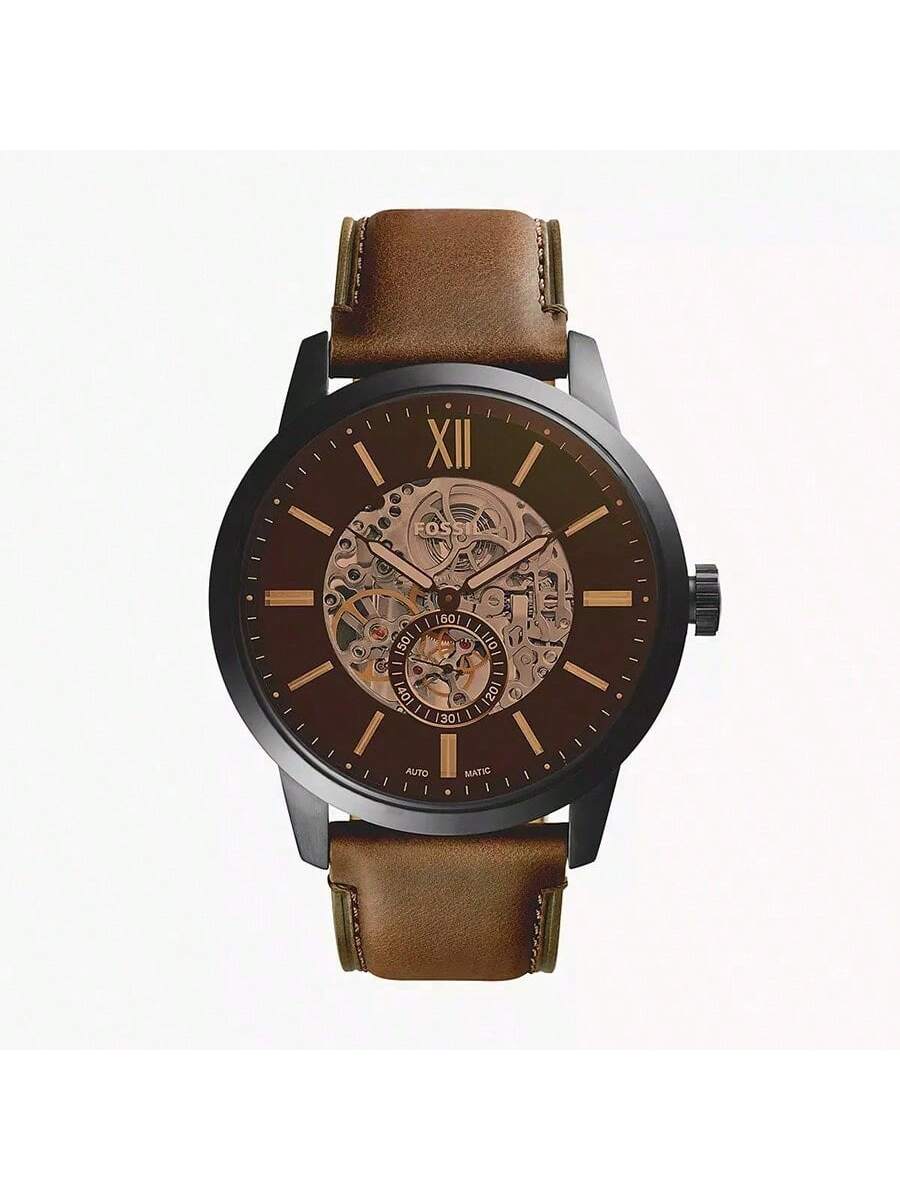 Fossil-Townsman Повседневные мужские автоматические часы Круглый циферблат и кожаный ремешок Модные часы Подходят для повседневного ношения Подарок на день рождения Мужской праздник ME3155 коричневый