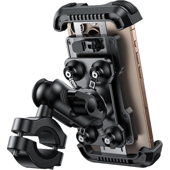 Lamicall Motorcycle Phone Mount Holder - [Metal Extension Arm] [Dual Vibration Dampener] Motorcycle Cell Phone Mount, Bike Bicycle Handlebar Phone