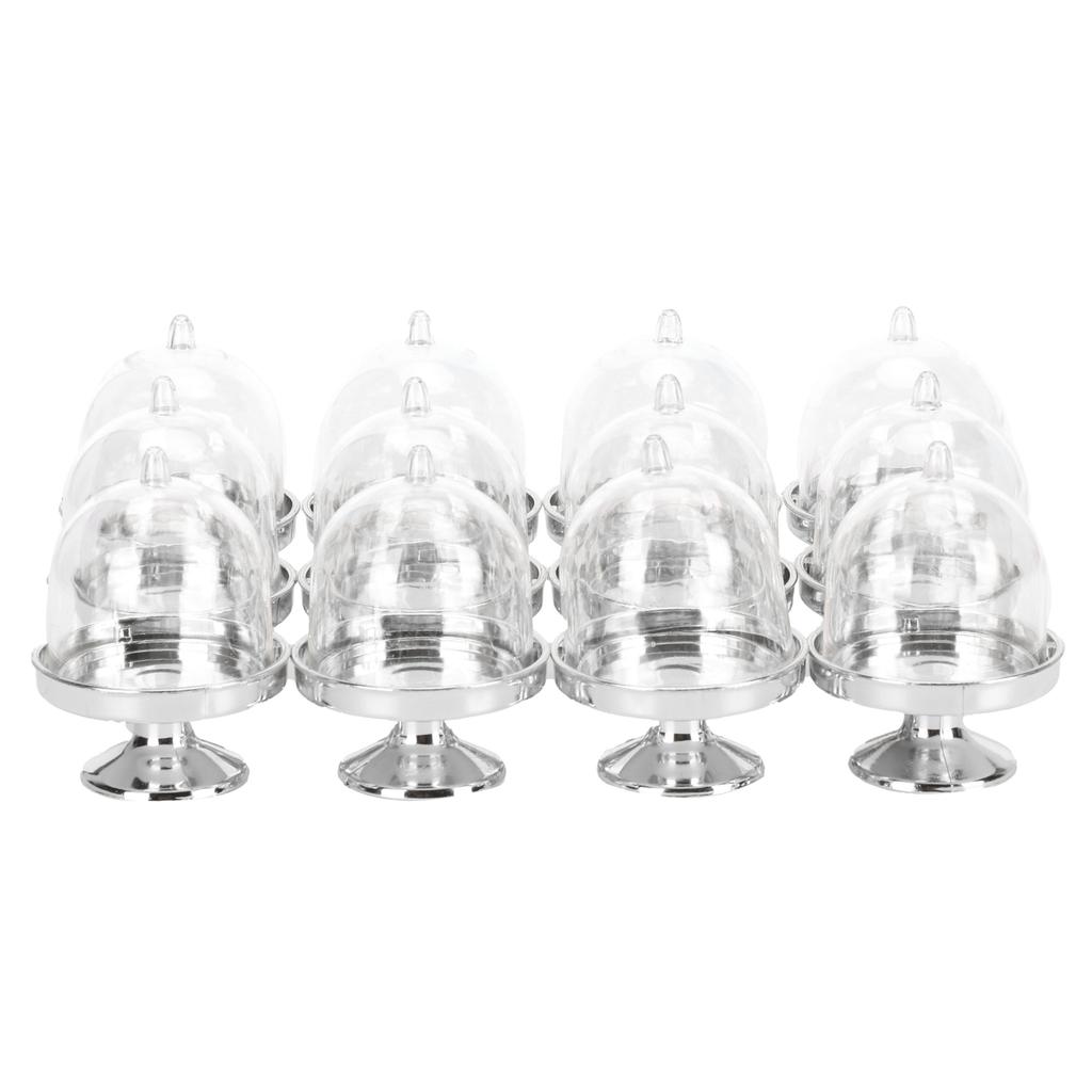 12er Set Mini Süßigkeitenbox Kuchenständer Cupcake Süßigkeiten Präsentationsplatte mit Deckel PartyzubehörBoden Silber