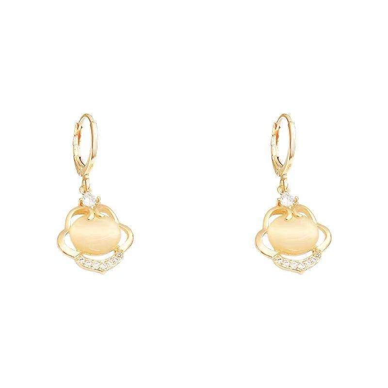 New opal Ruyi lock earrings female Internet celebrity versatile design sense ethnic style earrings