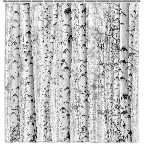 Wathon Birch Trees Shower Curtain Gray Tree Bathroom Decor Winter Birch Forest Bath Curtain Neutral Black and White Bath Set Rustic Winter Forest