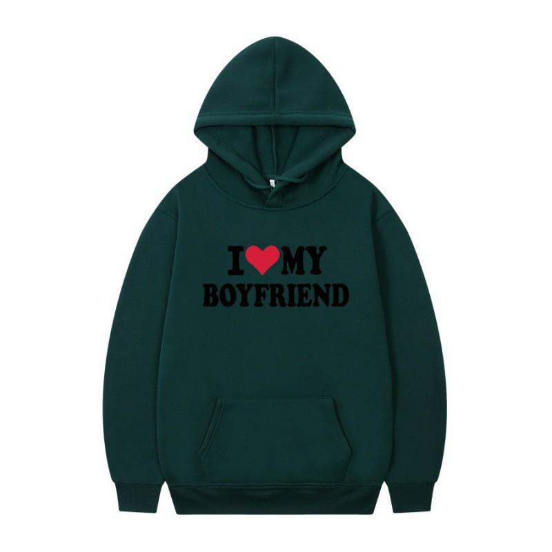 Herren Gothic Streetwear Kapuzenpullover Mit I LOVE MY BOYFRIEND Aufdruck Langarm Lockerer Schnitt