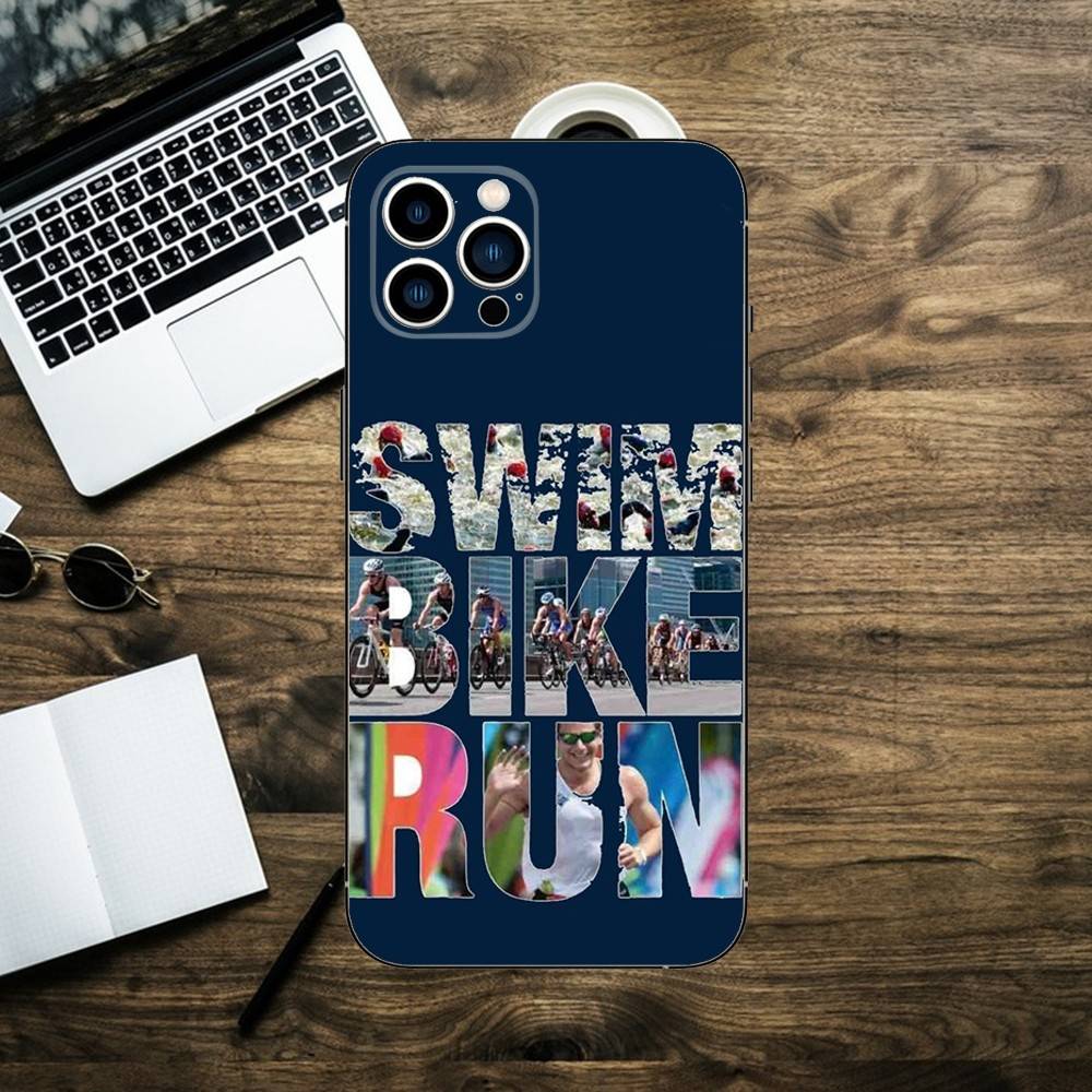 

Swim Bike Run Triathlon Phone Case For iPhone 16,15,14,13,12,11,XS,XR,X,8,7,Pro,Max,Plus,mini Silicone Black Cover iPhone14Pro