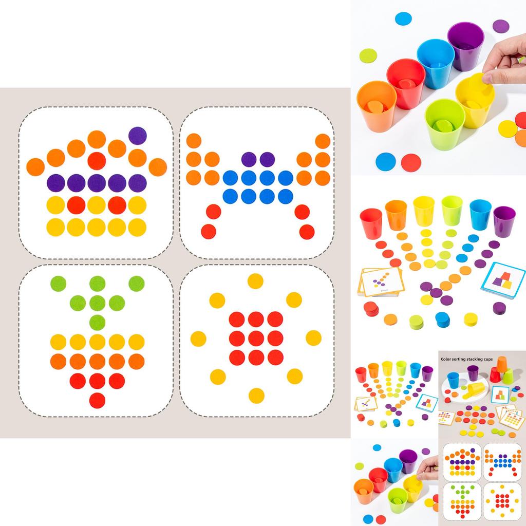 Wooden Color Sorting Stacking Cups Toy For Kids Educational Play And Focus Development