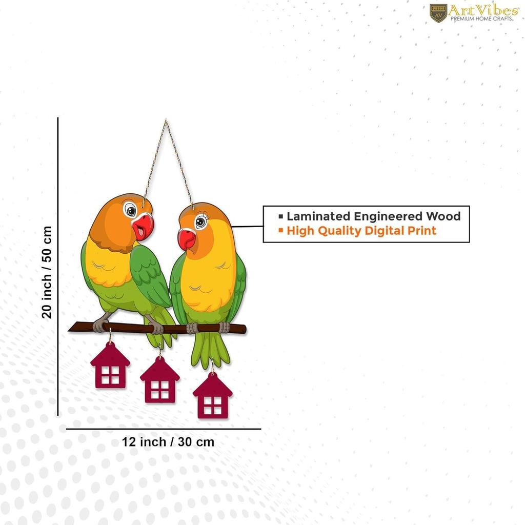 Cute Pair of Parrot Wooden Wall Hanging for Home Decoration | Garden Balcony | Office | Cafe | Decorative Door Hanging | Festive Decor