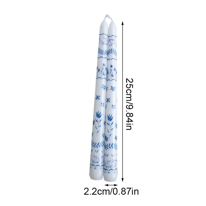 2 ks/sada Tištěné dlouhé tyčové svíčky Večeře Jednovětvová čínská modrobílá porcelánová dlouhá svíčka Párty Světlo svíček Domov 25 cm