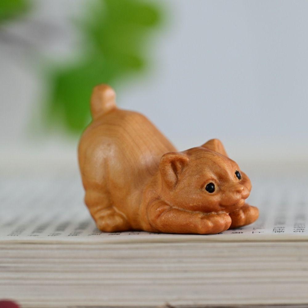Hand-carved Animal Figurine Adorable Tea Pet Desktop Decor Cat Sculpture  Table