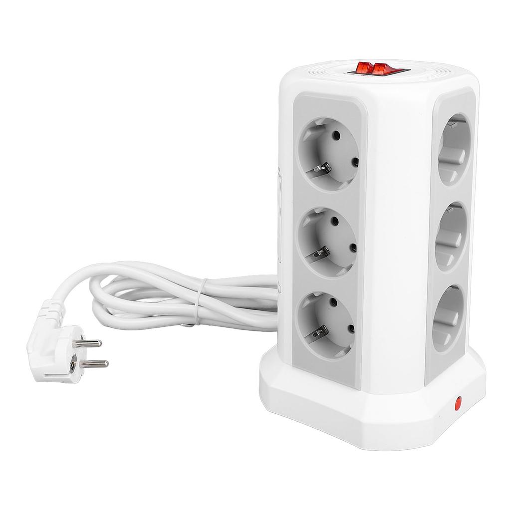 Tower Power Strip with Protector Switch Multiple Ports Vertical Space Saving Electric Tower Power