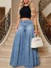 Women High Waist Pleated Wide Leg Denim Pants Casual Long Jeans