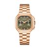Women's S Elegant Dress Watch with Golden Stainless Steel Band Square Green Dial Waterproof Quartz Wristwatch with Luminous Hand
