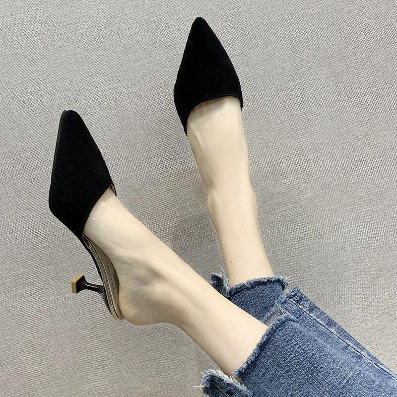 Slippers Girl 2025 Spring and Summer Wear Fashion Versatile Internet Celebrity Fairy Style Bag Head Half Slippers Thin Heel Pointed Sandals