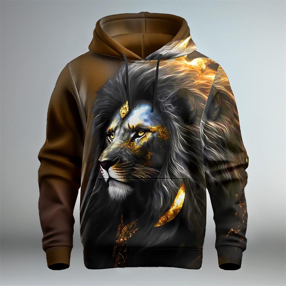 Animal Lion Pattern 3D Printed Men's Hoodie Spring and Autumn Casual Long Sleeve Hoodie Street Loose Sweatshirts Men's Tops