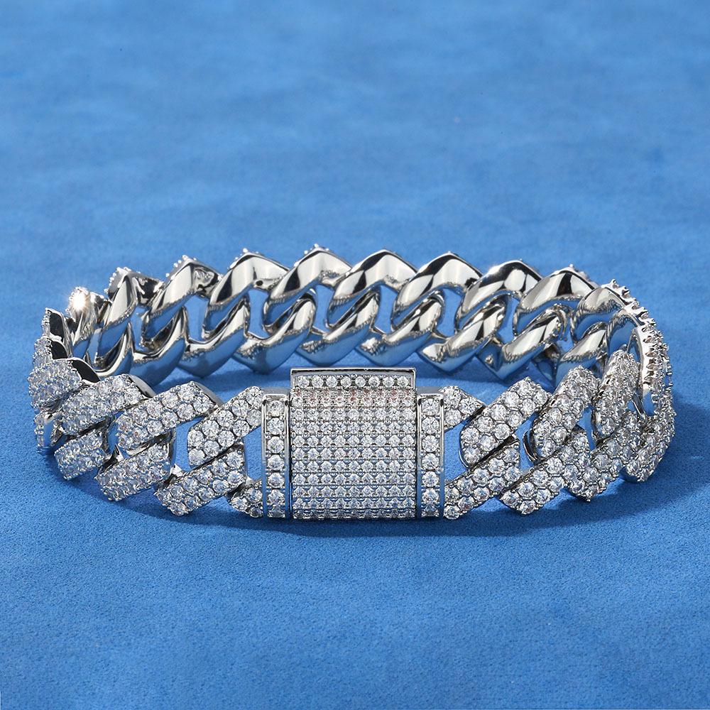14mm Diamantový kubánský řetízek Zirkonový náramek: Evropský a americký hip-hopový styl, trendy pánský barový náramek
